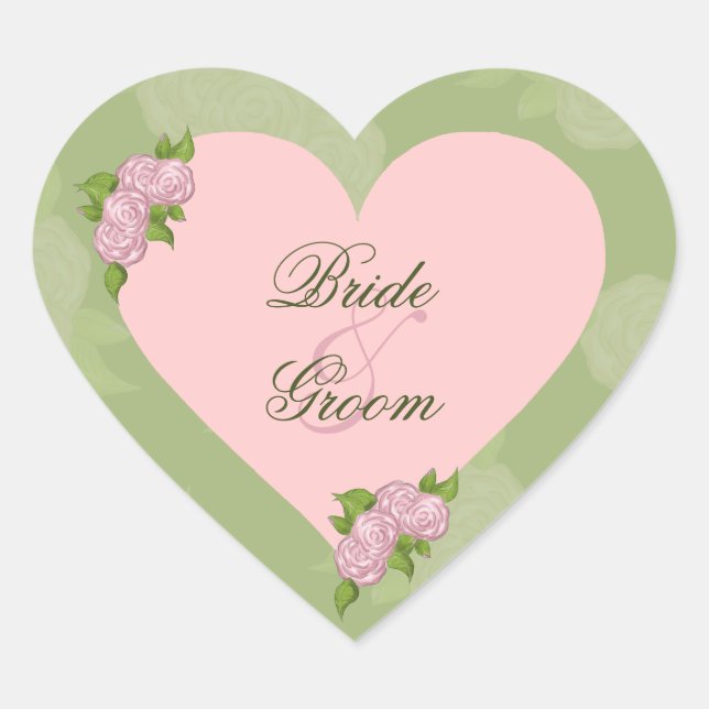 Rosas rosadas románticas y pegatinas de casamiento (Anverso)