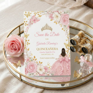 Rosas rosadas sonrojadas Quinceañera dorada  Save 