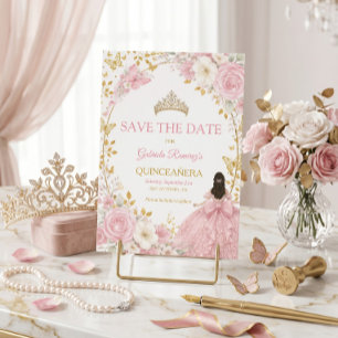 Rosas rosadas sonrojadas Quinceañera dorada  Save 