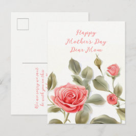 Rosas rosadas vintage tarjeta postal del Día de la