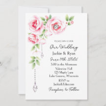 Rosas rosadas y diamantes Invitación de boda flora