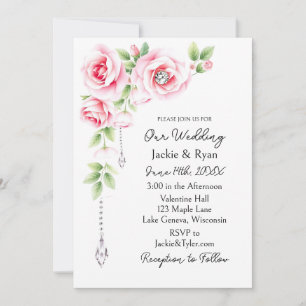 Rosas rosadas y diamantes Invitación de boda flora