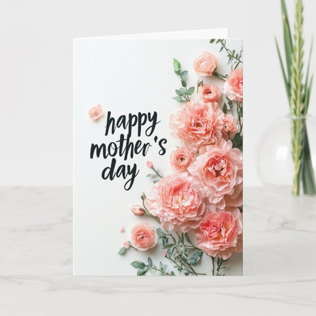 Rosas rosadas y tarjeta de felicitación por el día (Anverso)