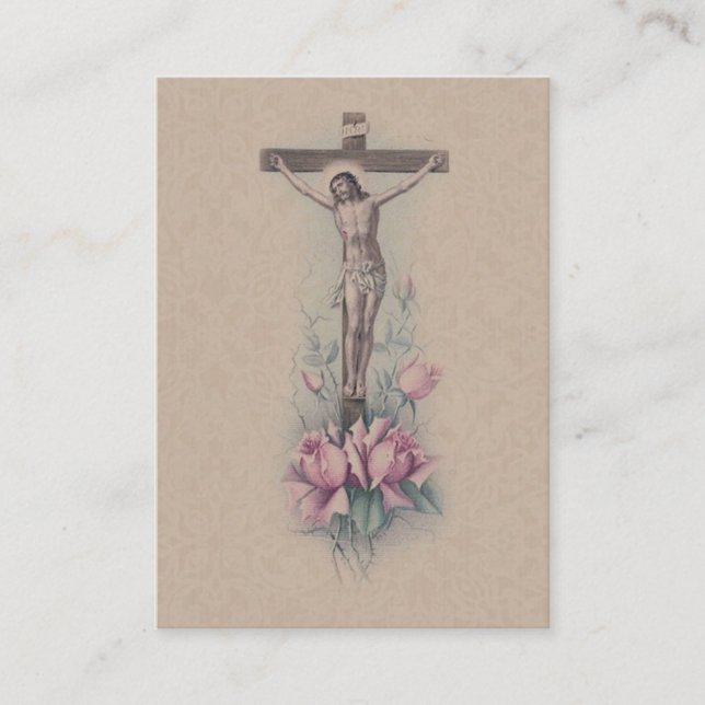 Rosas rosados crucificados de Cristo " SU" tarjeta (Anverso)