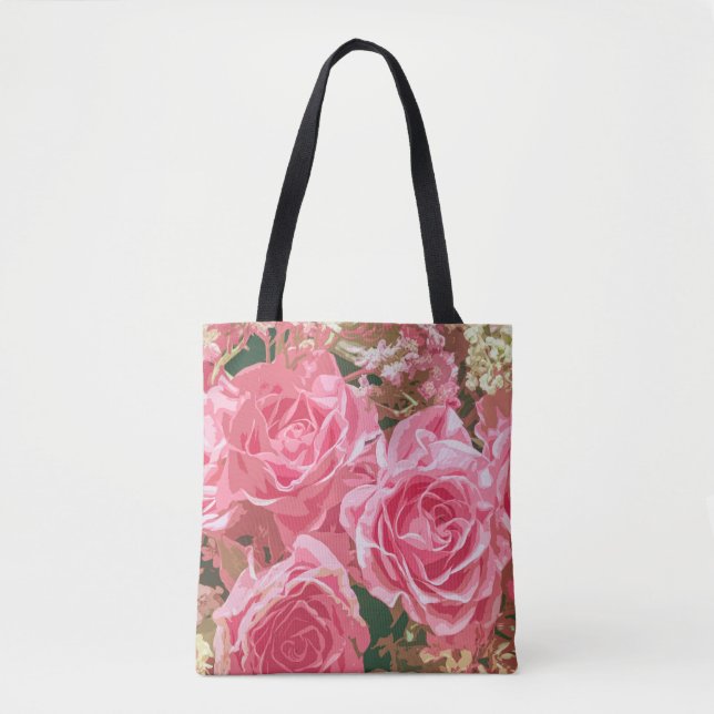 Rosas rosados elegantes en la bolsa de asas de la (Anverso)