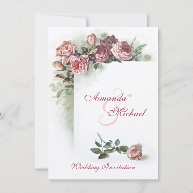 Rosas rosados que casan la invitación (Anverso)