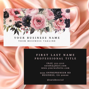 Rosas rosados y negros Flores tarjetas de negocios