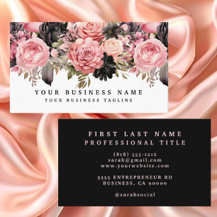 Rosas rosados y negros Flores tarjetas de negocios