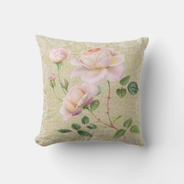 Rosas rosas rosadas y almohada vintage floral de e