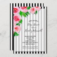 Rosas rosas rosas en tiras invitaciones a ducha pa