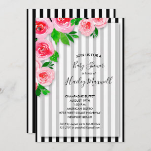 Rosas rosas rosas en tiras invitaciones a ducha pa