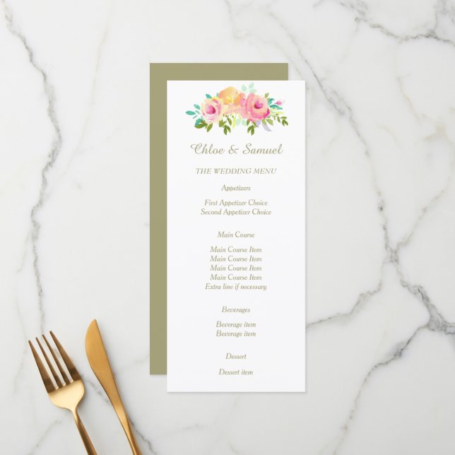 Rosas rosas rosas rosadas en el menú Boda blanco (Anverso/Reverso In Situ)