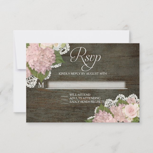 Rosas RSVP Hydrangea Rosa Lace Floral de madera os (Anverso)