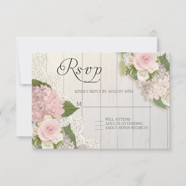 Rosas RSVP Rosa Hydrangea Floral de madera de enca (Anverso)