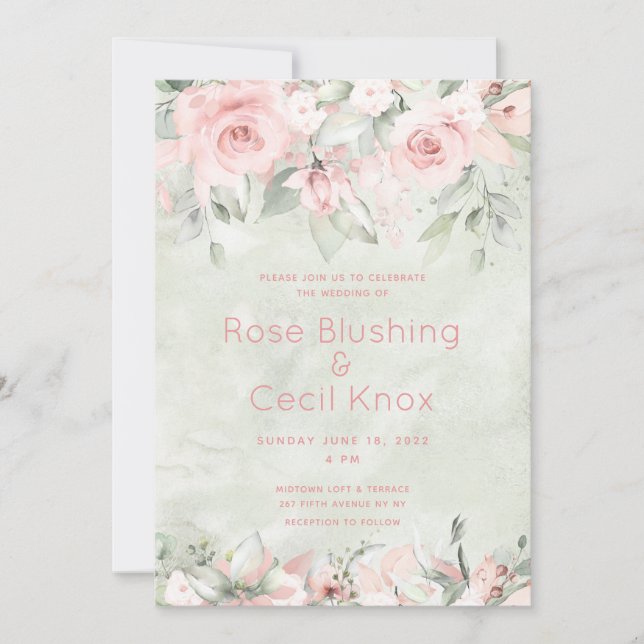 Rosas ruborizadores Suite de Invitación de Boda (Anverso)