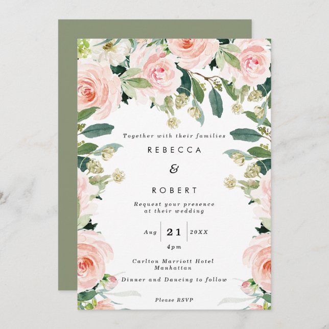 rosas ruidosos boho invitación nupcial moderna (Anverso / Reverso)
