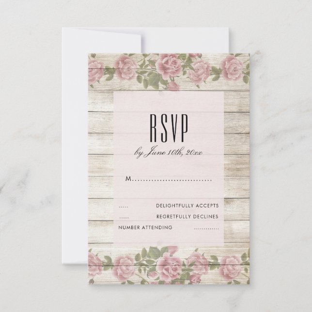 Rosas Rústicas Sobre Madera RSVP Boda (Anverso)