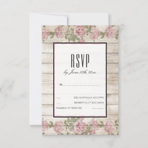 Rosas Rústicas & Tarjeta de RSVP de Boda con Marco