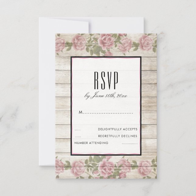 Rosas Rústicas & Tarjeta de RSVP de Boda con Marco (Anverso)