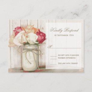 Rosas rusticos de Mason Jar casan tarjetas RSVP