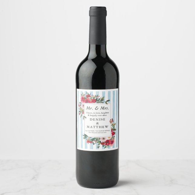 Rosas salvajes y etiqueta de vino azul azucarero d (Anverso)