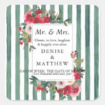 Rosas silvestres y etiqueta de vino Basil Green St