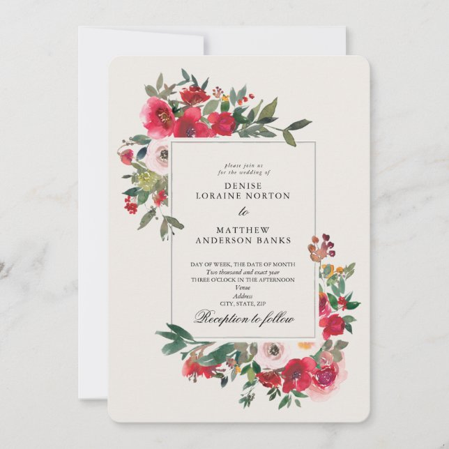 Rosas silvestres y la invitación a la boda blanca  (Anverso)