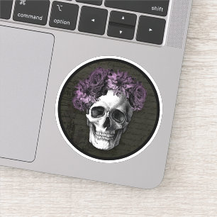 Rosas Skull y Purple   Pegatinas redondas