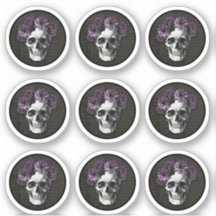 Rosas Skull y Purple   Pegatinas redondas