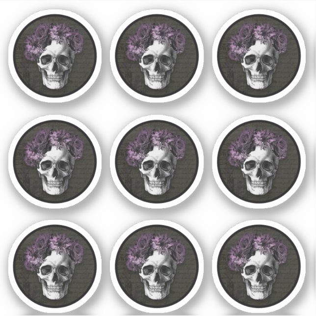 Rosas Skull y Purple | Pegatinas redondas (Anverso)