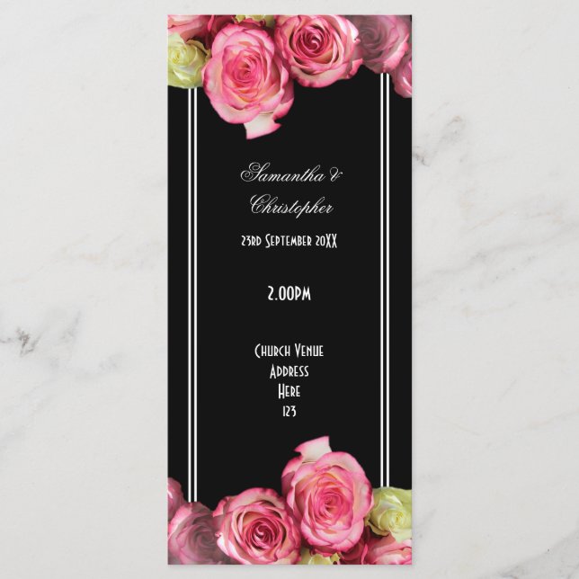 Rosas sobre el programa de bodas de la iglesia neg (Anverso)