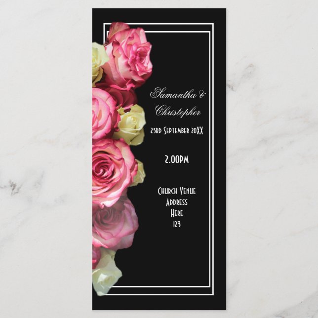 Rosas sobre el programa de bodas de la iglesia neg (Anverso)