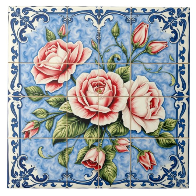 rosas sonrosadas de azulejo de Lisboa (Frente)
