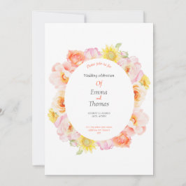 Rosas sonrosadas enmarcan la tarjeta de invitación