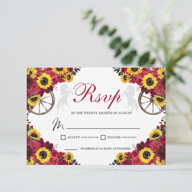 Rosas Sunflowers Quinceanera RSVP Tarjeta de Gabin (Anverso de pie)