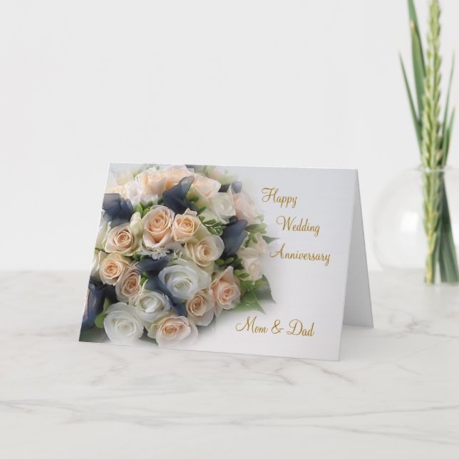 Rosas, tarjeta del aniversario de boda para la (Anverso)