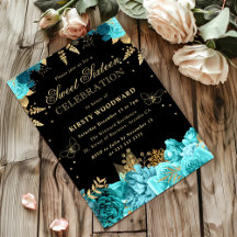 Rosas Teal y Doradas Invitación Floral Sweet Sixte