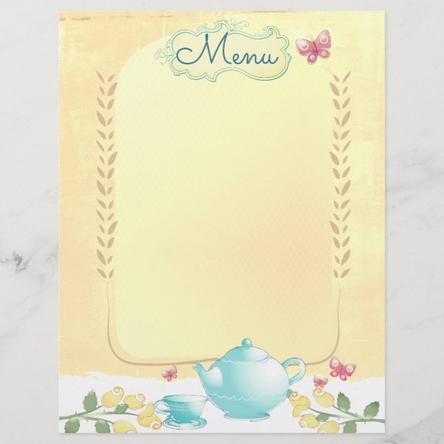 Rosas teapot shabby chic té fiesta carta membrete (Anverso)