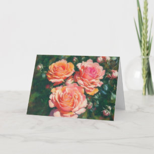 Rosas Tres Tarjeta De Nota De Arte Floreciente