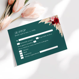 Rosas tropicales verde azulados casan tarjeta RSVP