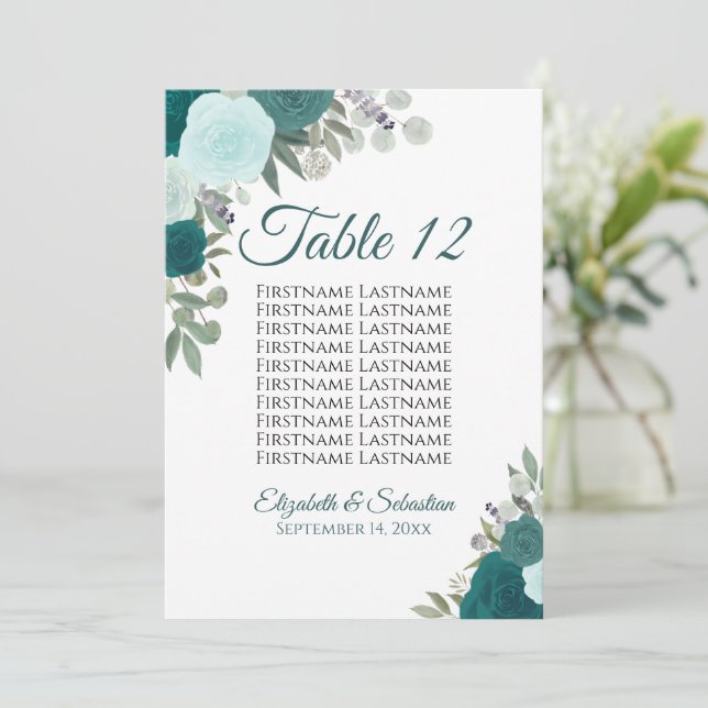 Rosas verde azulados Boda Tarjeta de mesa de tabla (Anverso de pie)