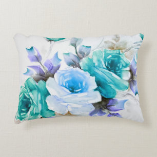 Rosas verde azulados y azules Almohada acentuada