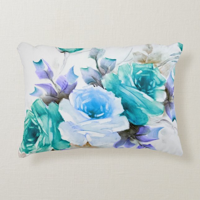 Rosas verde azulados y azules Almohada acentuada (Anverso)