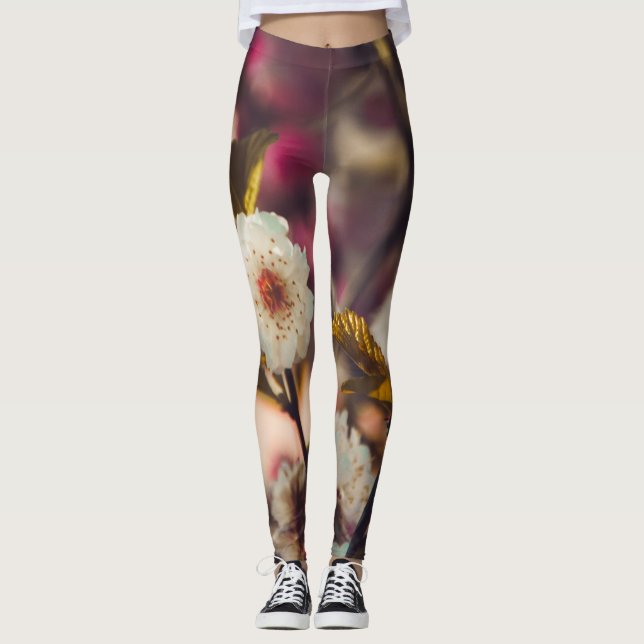 Rosas verdes frondosas y rojas Leggings estilo vid (Anverso)