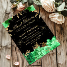 Rosas Verdes y Doradas Invitación Floral Dulces Di