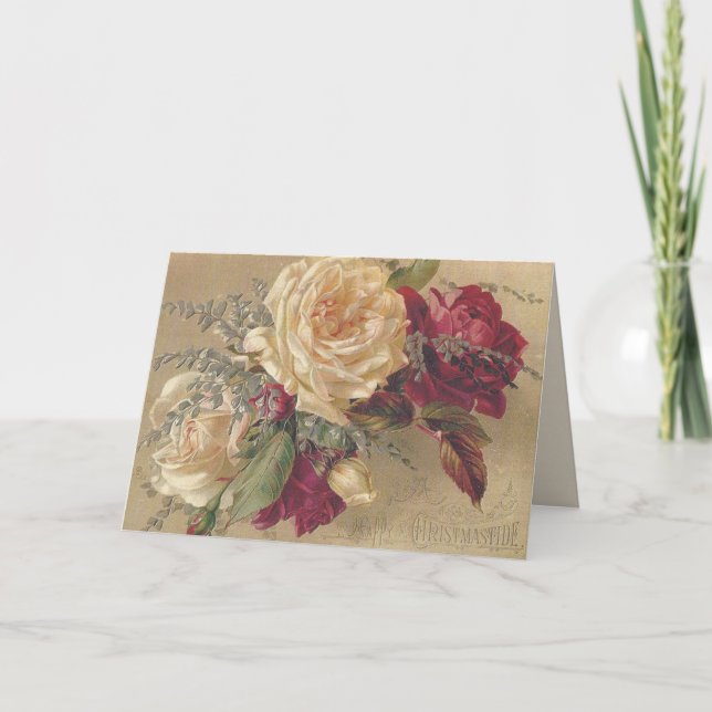 Rosas Victorianas de Navidad Tarjeta Plegada de Fi (Anverso)