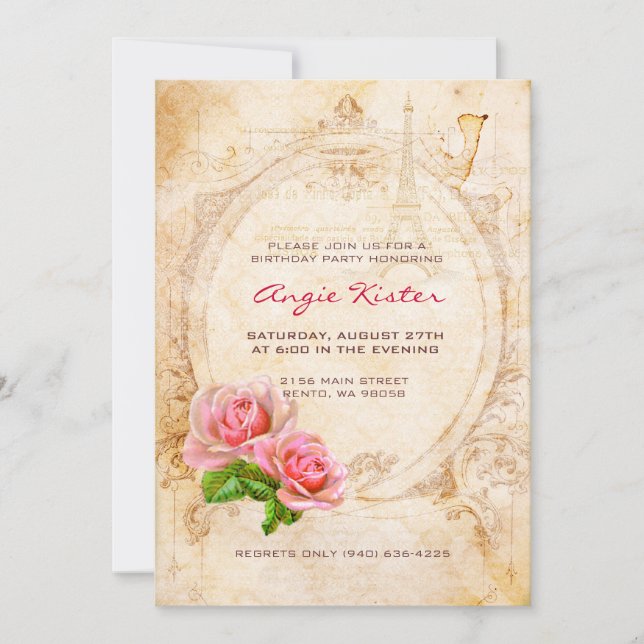 Rosas victorianos de época Invitación a la fiesta  (Anverso)