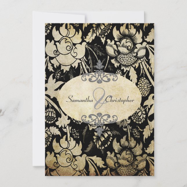 Rosas Vintage Negros + Pergamino 5x7 invitaciones (Anverso)