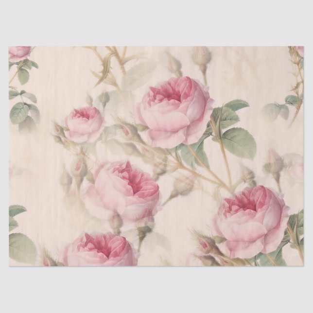 Rosas Vintage Rosados Desmenuzan Papel Tejido (Anverso)