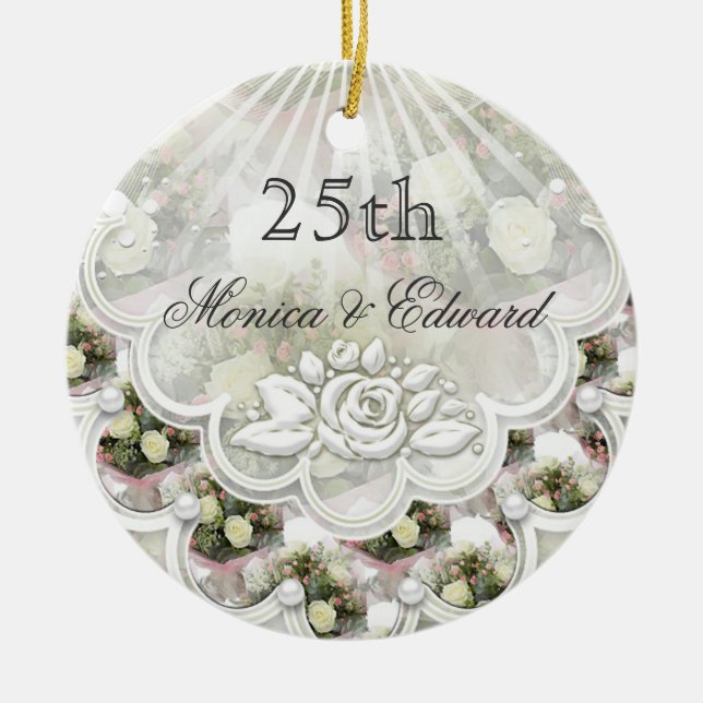 Rosas y 25to ornamento del aniversario de boda de (Frente)